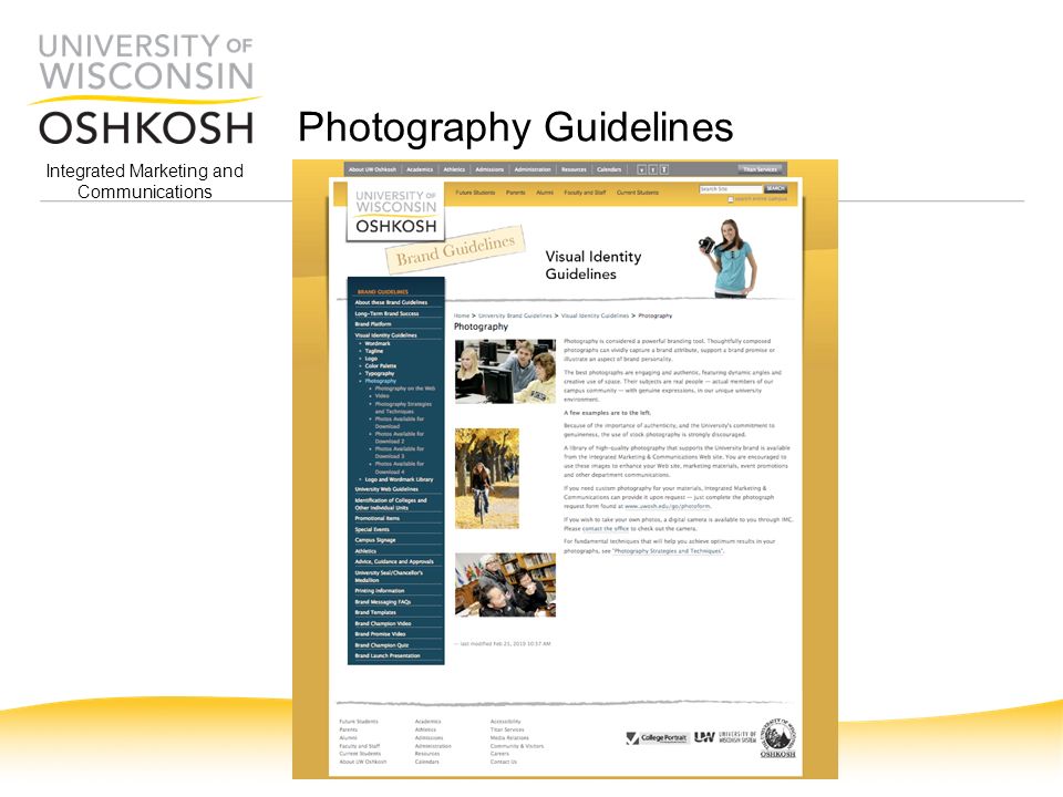 Integrated Marketing and Communications Photography Guidelines