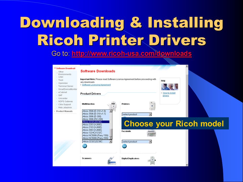 Installing Ricoh Printers There are two basic steps: 1. Acquire the drivers.  2. Use the Windows Add Printer Wizard to install the drivers within the  operating. - ppt download