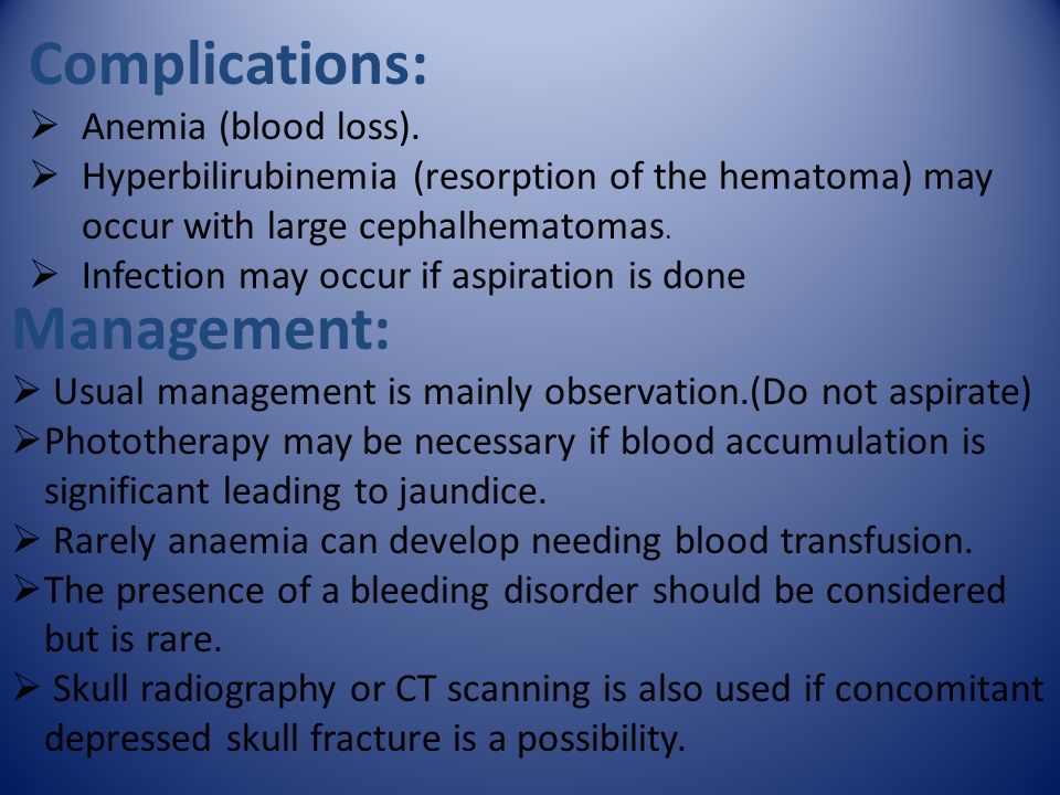 Complications:  Anemia (blood loss).