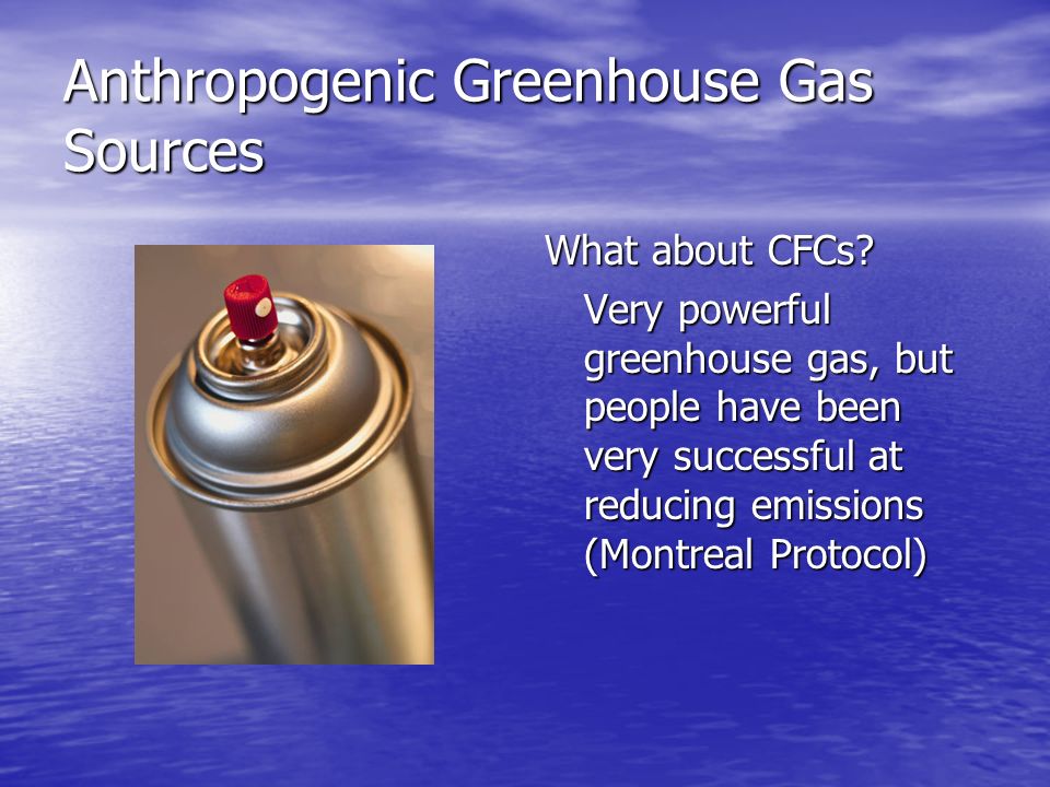 Anthropogenic Greenhouse Gas Sources What about CFCs.