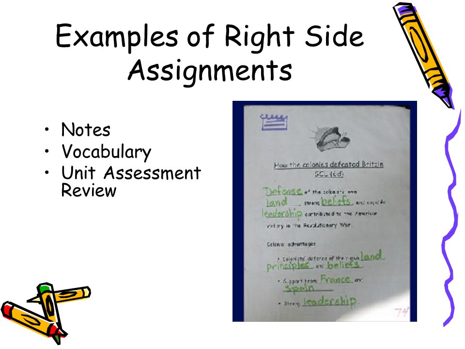 Examples of Right Side Assignments Notes Vocabulary Unit Assessment Review
