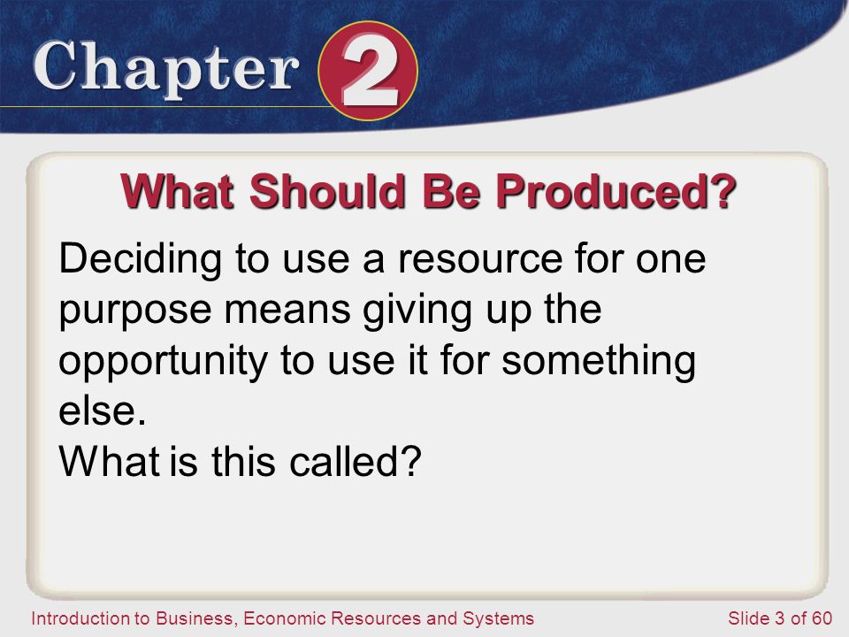 Introduction to Business, Economic Resources and SystemsSlide 3 of 60 What Should Be Produced.