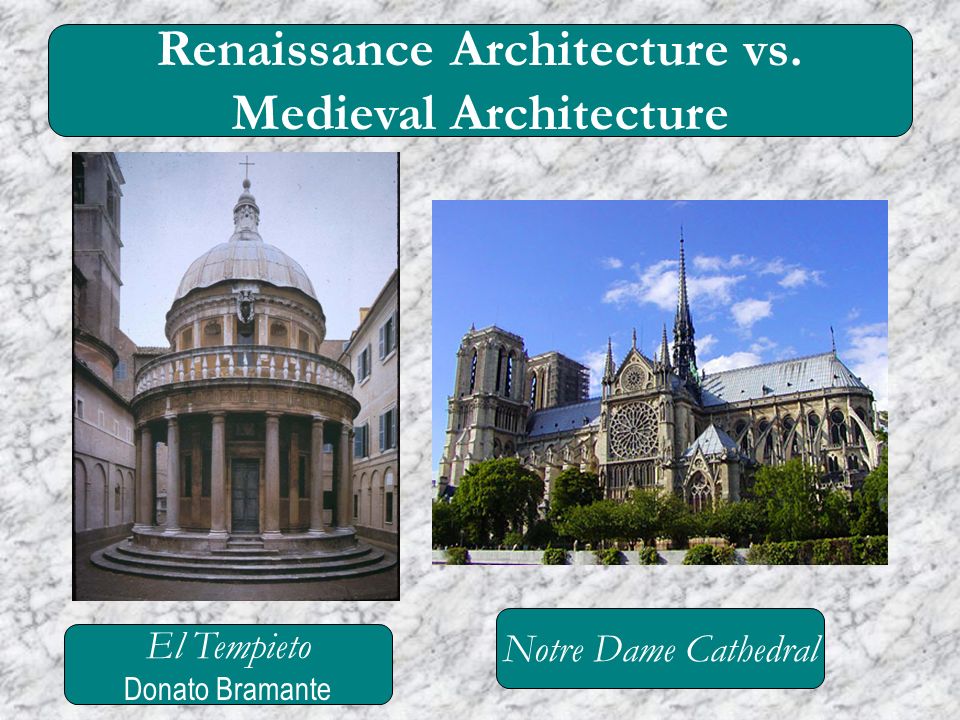 Renaissance Architecture vs. Medieval Architecture El Tempieto Donato Bramante Notre Dame Cathedral