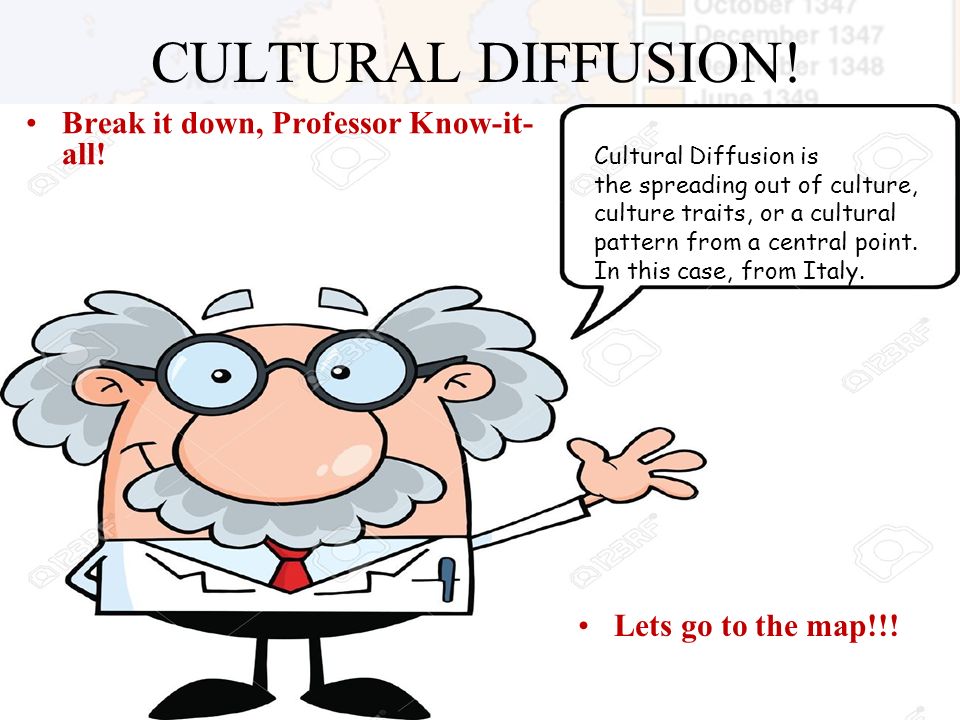 CULTURAL DIFFUSION. Break it down, Professor Know-it- all.