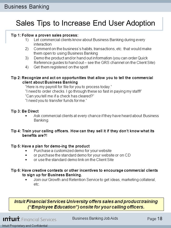 Business Banking Job Aids Intuit Financial Services University