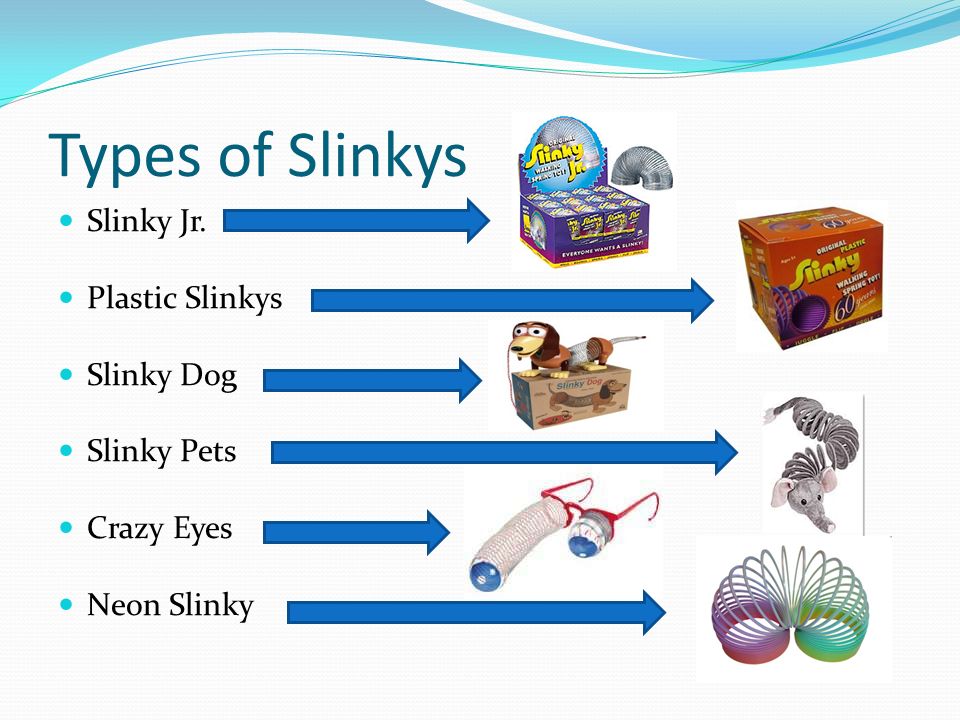 Types of Slinkys Slinky Jr. Plastic Slinkys Slinky Dog Slinky Pets Crazy Eyes Neon Slinky