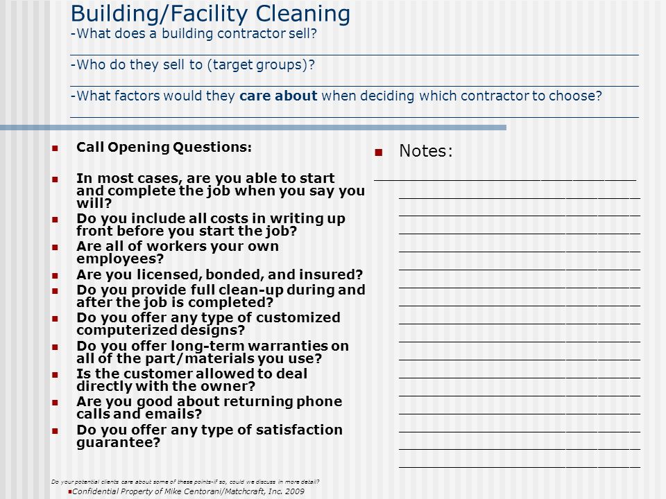 Building/Facility Cleaning -What does a building contractor sell.
