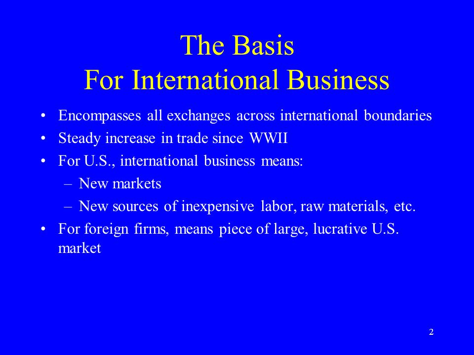 1 4. Global Markets. 2 The Basis For International Business Encompasses all  exchanges across international boundaries Steady increase in trade since  WWII. - ppt download