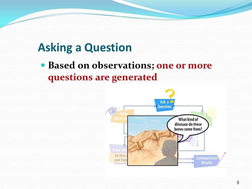 8 Asking a Question Based on observations; one or more questions are generated