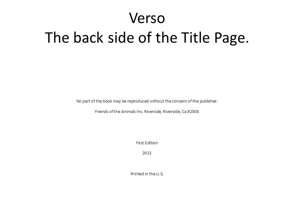 Verso The back side of the Title Page.
