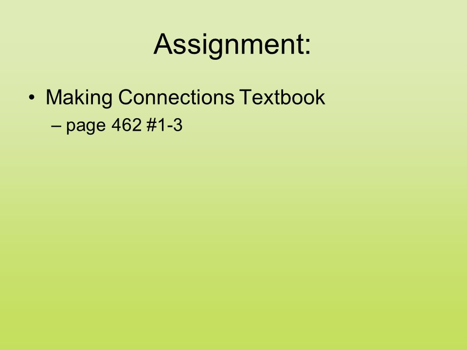 Assignment: Making Connections Textbook –page 462 #1-3