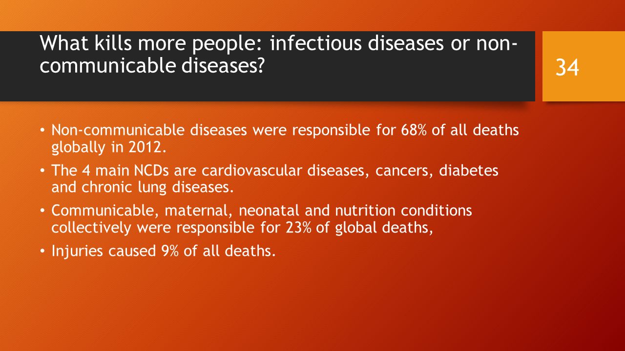 What kills more people: infectious diseases or non- communicable diseases.