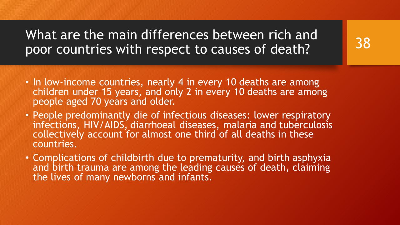 What are the main differences between rich and poor countries with respect to causes of death.