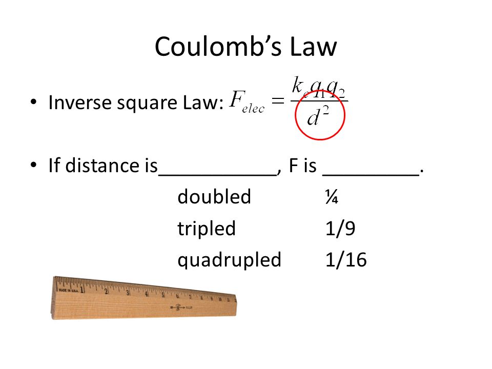 Coulomb’s Law Inverse square Law: If distance is___________, F is _________.
