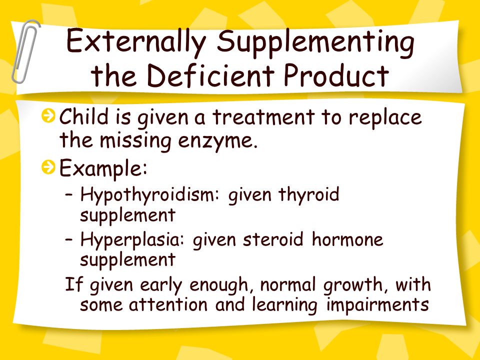 Externally Supplementing the Deficient Product Child is given a treatment to replace the missing enzyme.