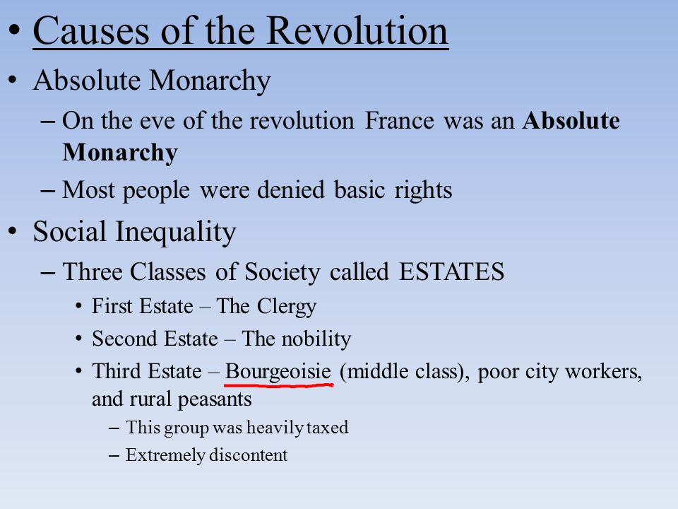 The French Revolution Causes of the Revolution Absolute Monarchy – On the eve of the revolution France was an Absolute Monarchy – Most people. - ppt download