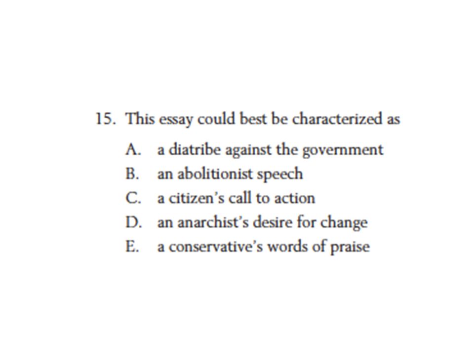 Civil Disobedience Multiple Choice Questions Ap English Language