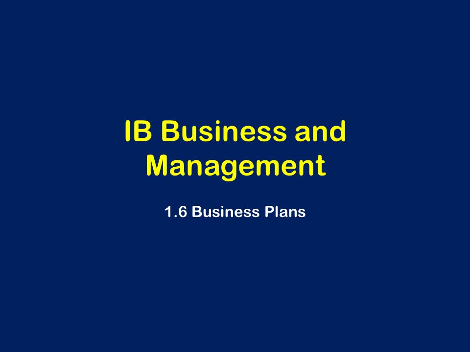 IB Business and Management 1.6 Business Plans