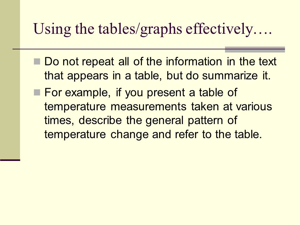 Using the tables/graphs effectively….