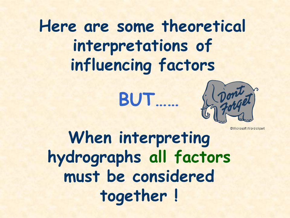 When interpreting hydrographs all factors must be considered together .