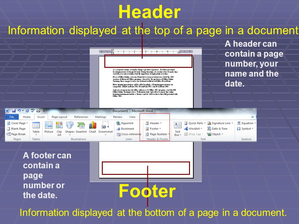 Header A header can contain a page number, your name and the date.