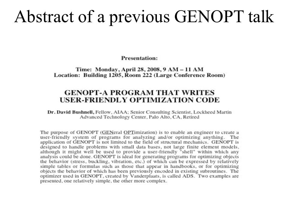 Abstract of a previous GENOPT talk