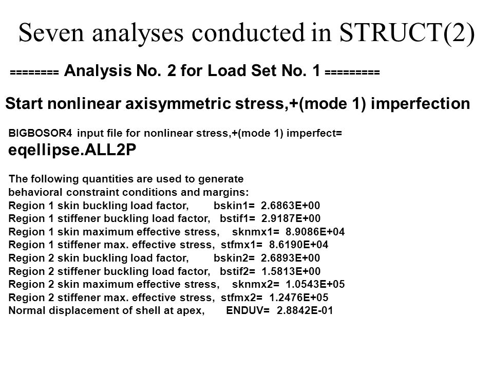Seven analyses conducted in STRUCT(2) ======== Analysis No.