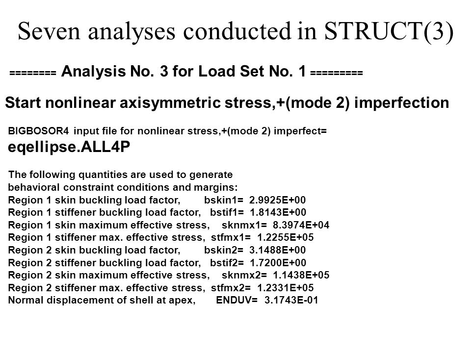 Seven analyses conducted in STRUCT(3) ======== Analysis No.