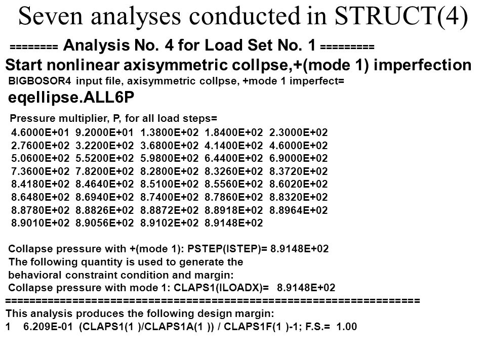 Seven analyses conducted in STRUCT(4) ======== Analysis No.