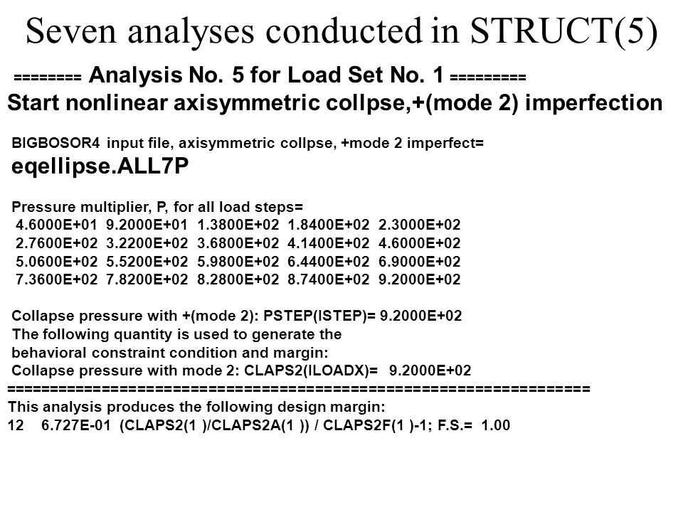 Seven analyses conducted in STRUCT(5) ======== Analysis No.