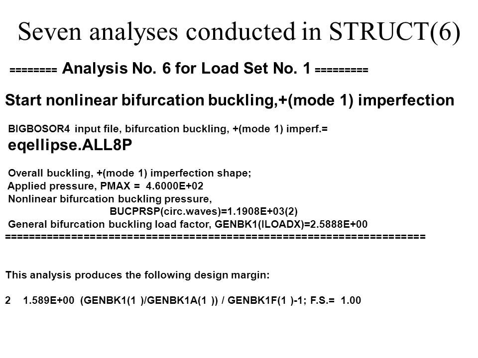 Seven analyses conducted in STRUCT(6) ======== Analysis No.