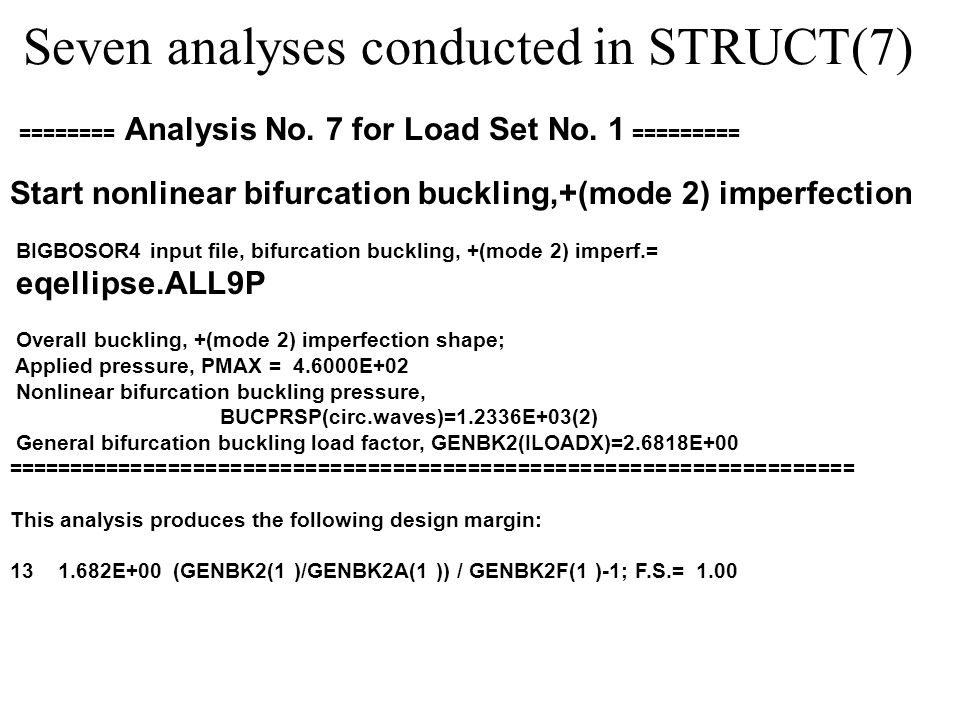 Seven analyses conducted in STRUCT(7) ======== Analysis No.