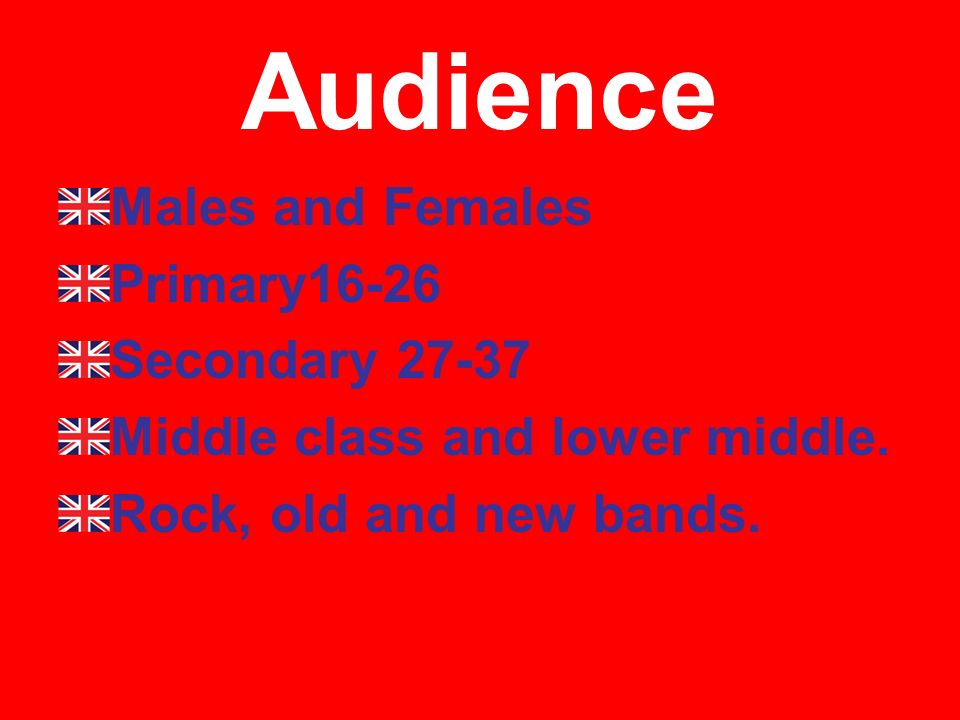 Audience Males and Females Primary16-26 Secondary Middle class and lower middle.