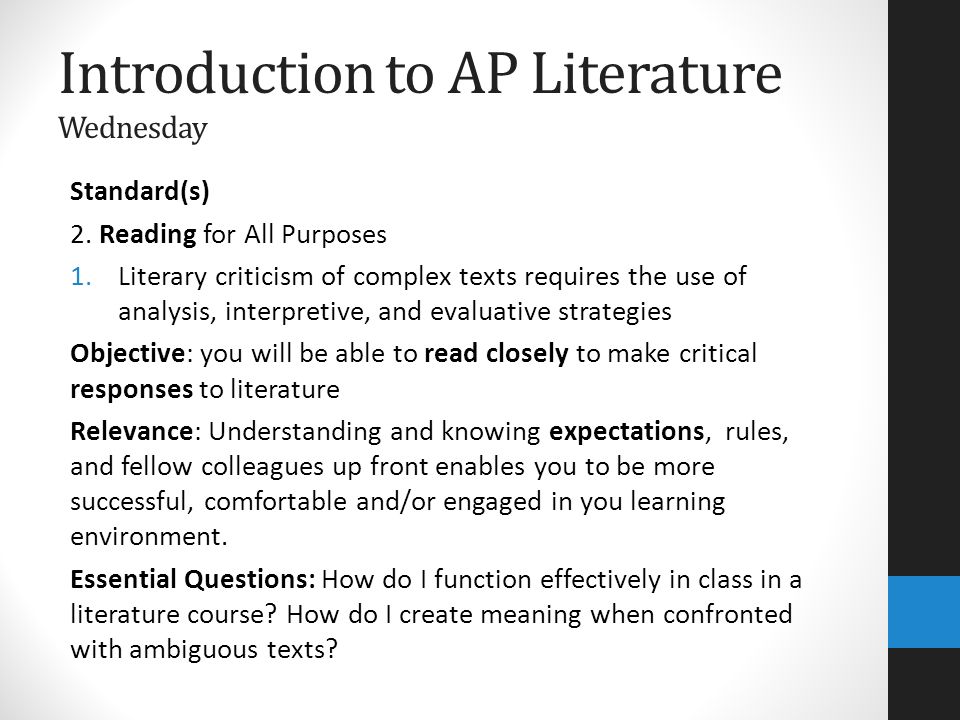 Hook, Housekeeping & Homework Wednesday Welcome Back, Palmer Terrors! Ms.  Durland English 8 AP Literature How does it feel to be a senior? Please  have. - ppt download