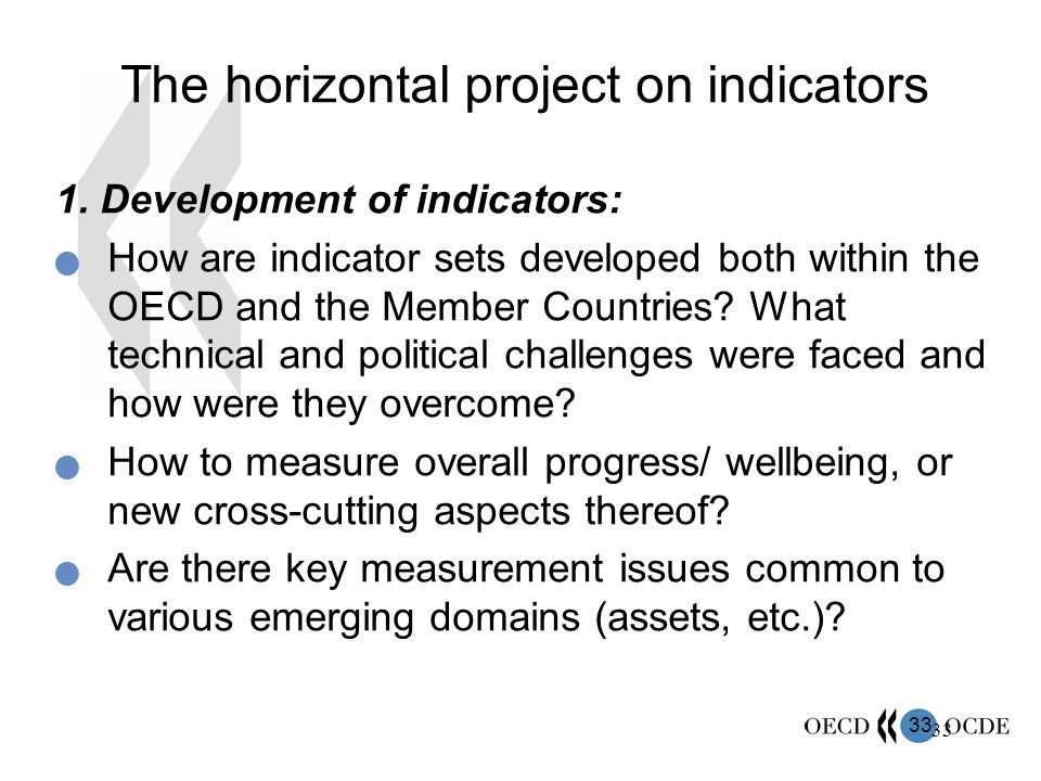 33 The horizontal project on indicators 1.