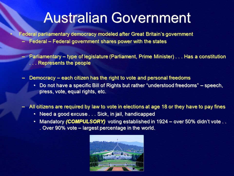 AUSTRALIA Government Economics. Government Parliament vs. President Parliamentary –Legislature the power – –Prime Minister Head. - download