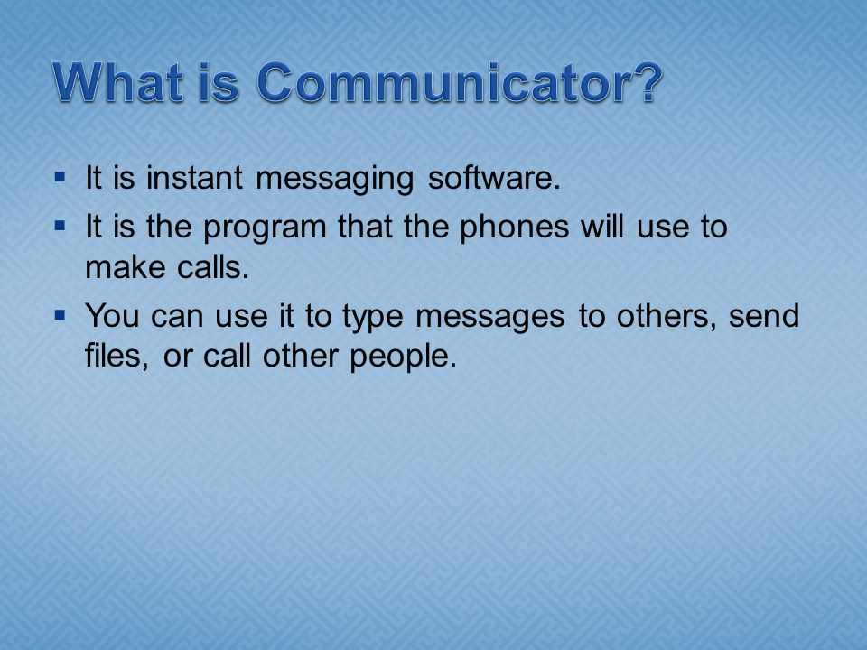  It is instant messaging software.  It is the program that the phones will use to make calls.