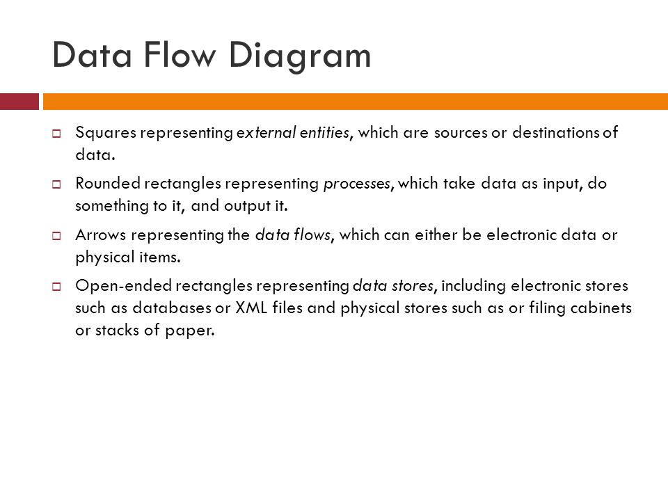 Data Flow Diagram  Squares representing external entities, which are sources or destinations of data.