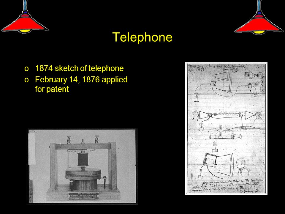 Telephone o1874 sketch of telephone oFebruary 14, 1876 applied for patent