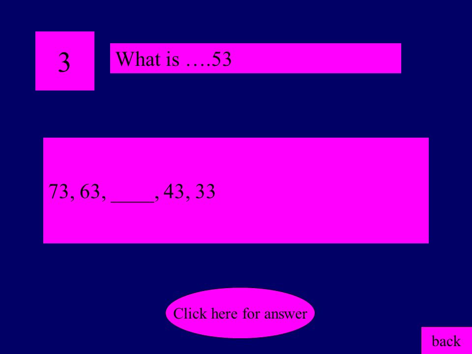 2 3, 8, ___, 18, 23 back Click here for answer What is ….13