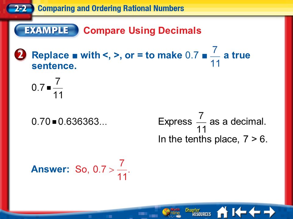 Lesson 2 Ex2 Compare Using Decimals Express as a decimal.