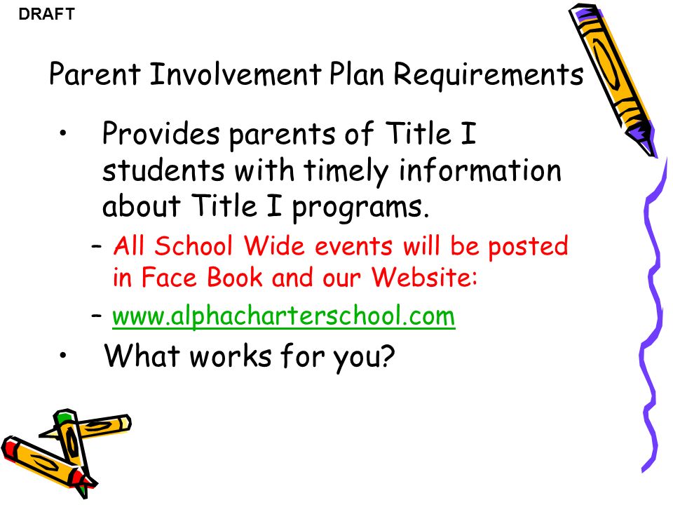 DRAFT Provides parents of Title I students with timely information about Title I programs.