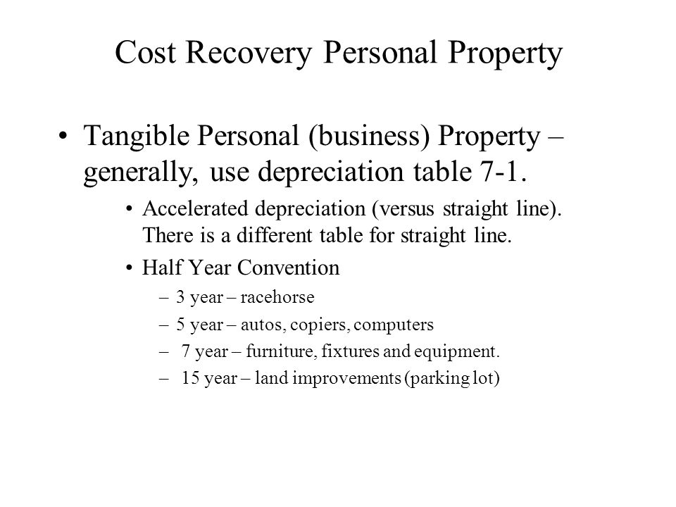cost recovery personal property tangible personal business