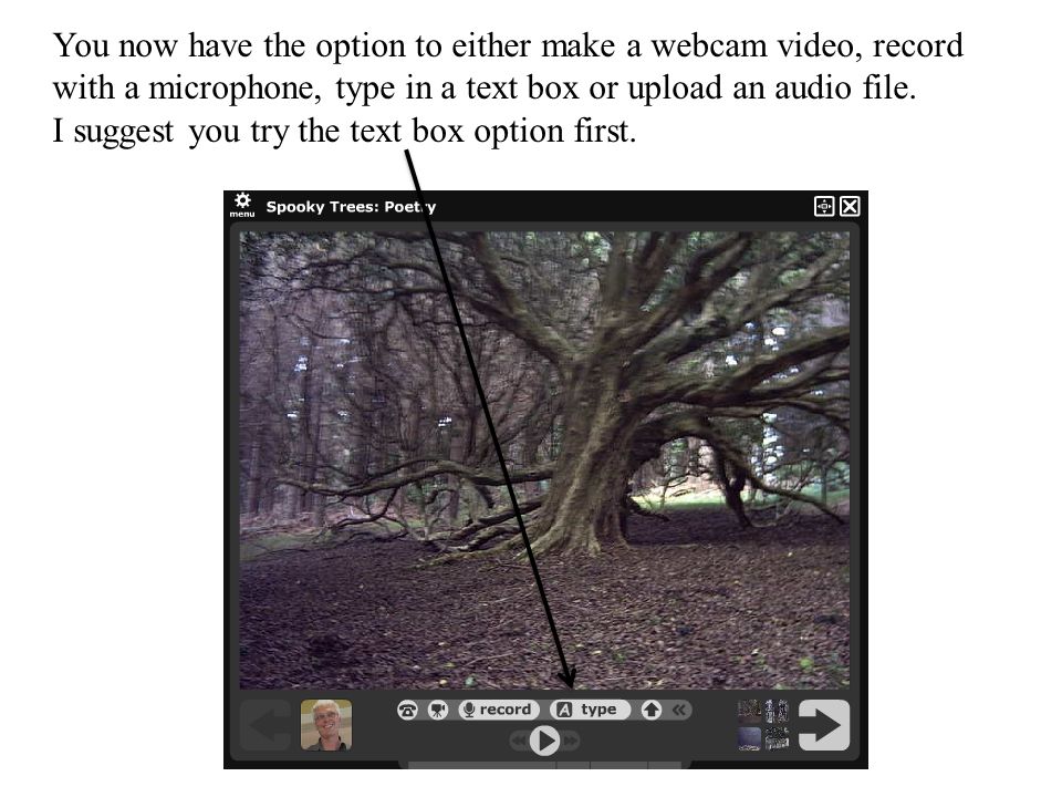 You now have the option to either make a webcam video, record with a microphone, type in a text box or upload an audio file.