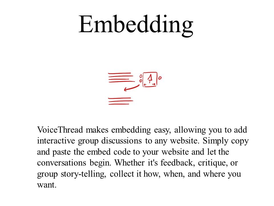 VoiceThread makes embedding easy, allowing you to add interactive group discussions to any website.