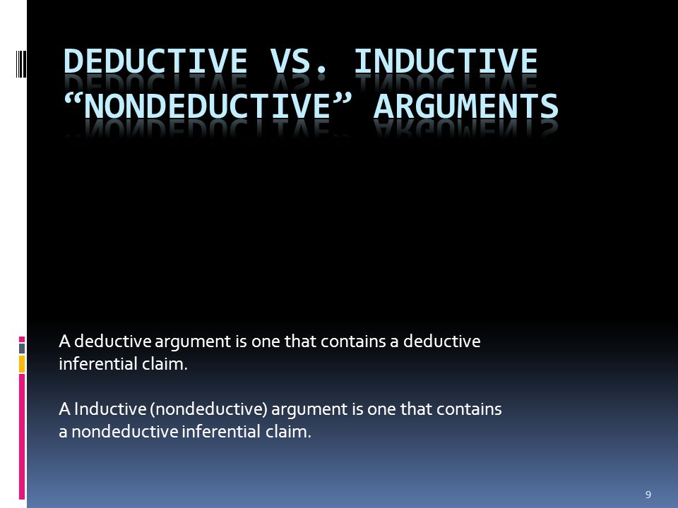A deductive argument is one that contains a deductive inferential claim.