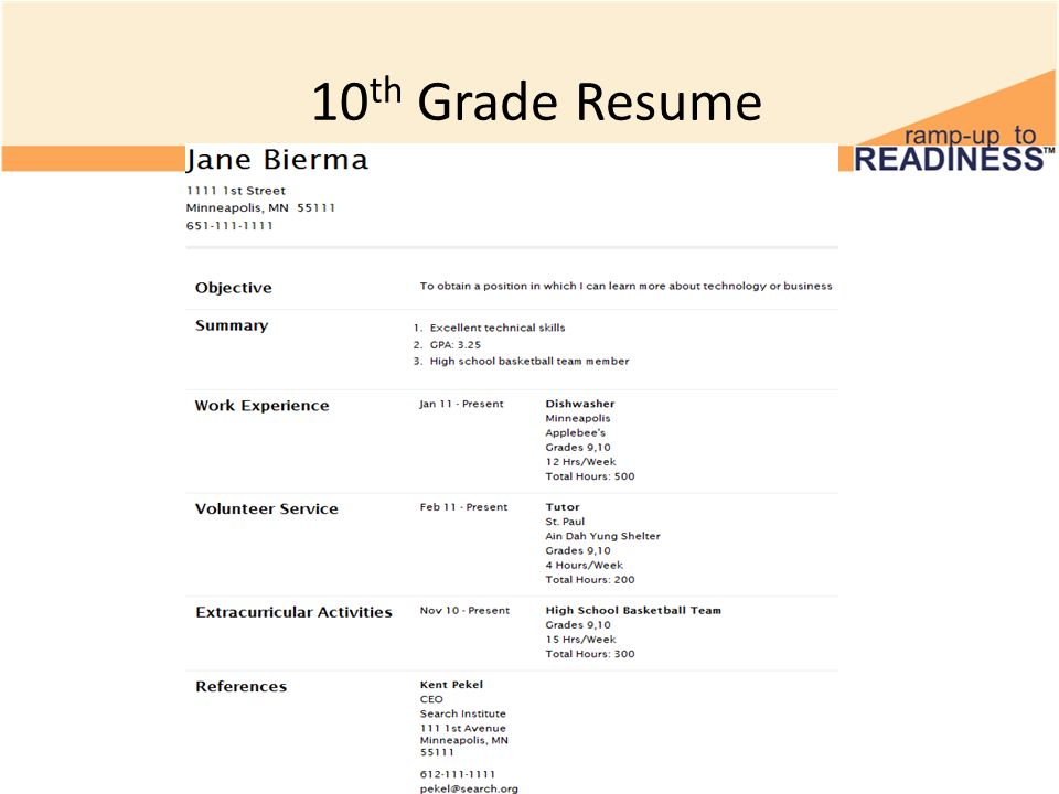 10 th Grade Resume
