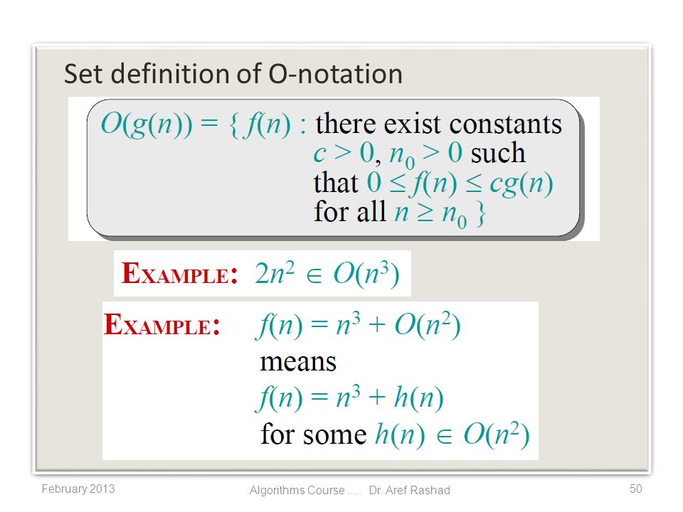 Set definition of O-notation February Algorithms Course..... Dr. Aref Rashad