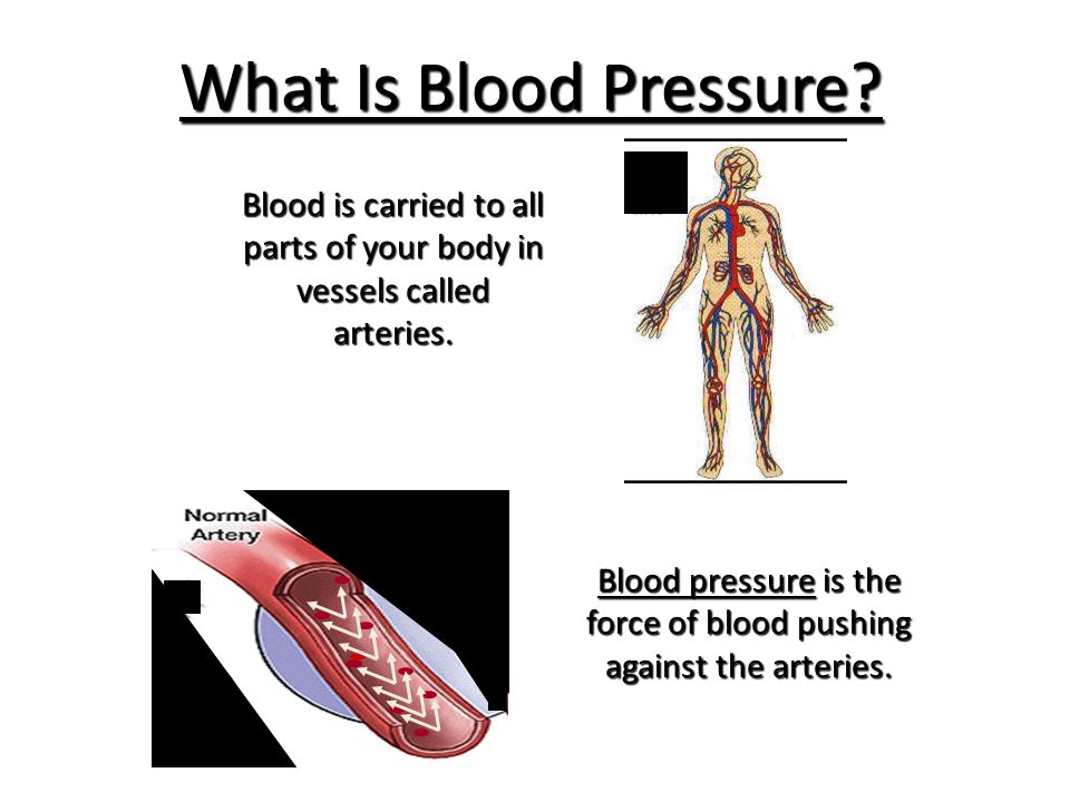 What Is Blood Pressure. Blood pressure is the force of blood pushing against the arteries.