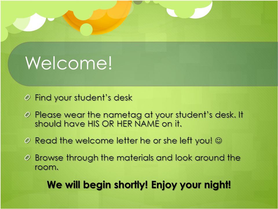 Welcome Find Your Student S Desk Please Wear The Nametag At Your
